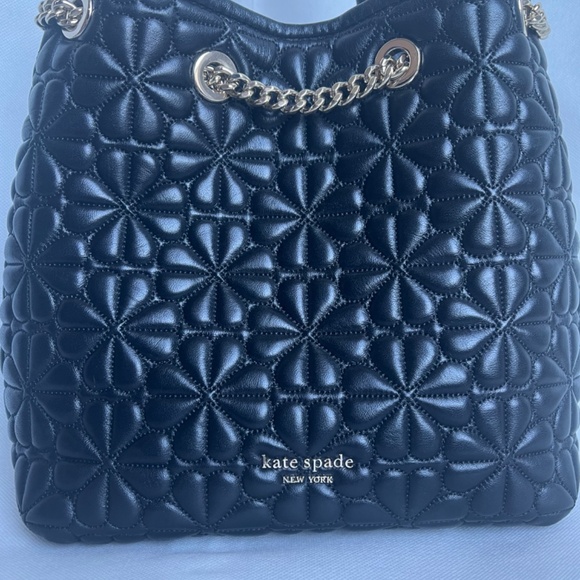 Kate Spade New York Bloom Logo Quilted Leather Backpack Black Drawstring Chain - Picture 6 of 14